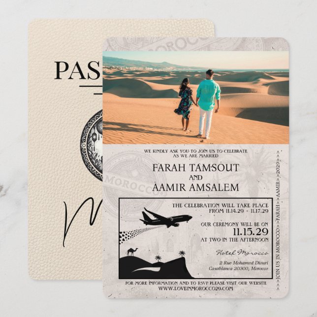 Faire-part de mariage de passeport ivoirien Maroc (Devant / Derrière)