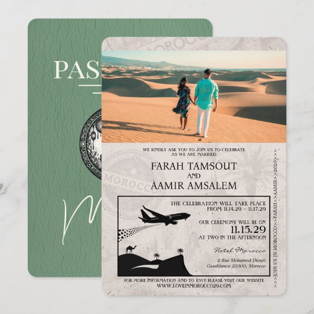 Faire-part de mariage de passeport Maroc Sage Gree (Devant / Derrière)