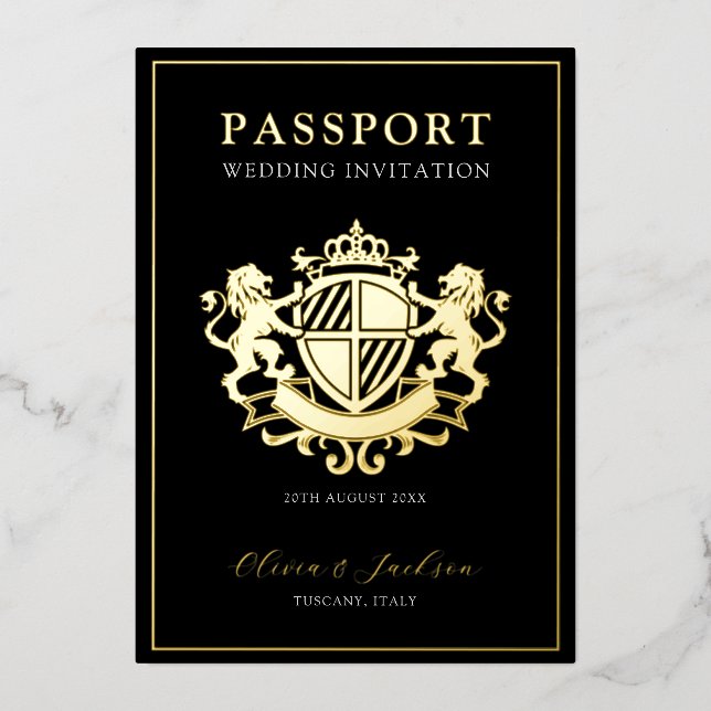 Faire-part de mariage de passeport moderne noir et (Recto)