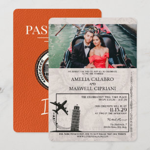 Faire-part de mariage de passeport Orange Italie