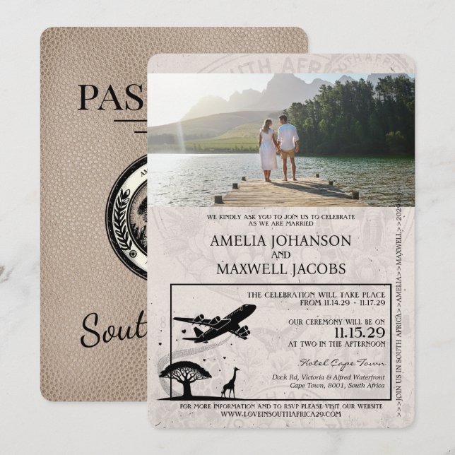 Faire-part de mariage de passeport pour l'Afrique  (Devant / Derrière)