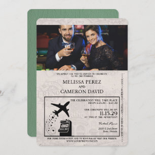 Faire-part de mariage de passeport Reno Sage Green