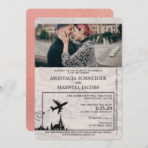 Faire-part de mariage de passeport rose Gold Polog