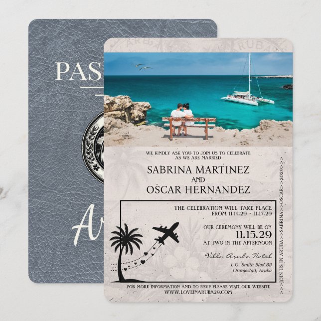 Faire-part de mariage de passeport Silver Aruba (Devant / Derrière)