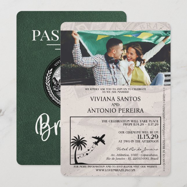 Faire-part de mariage de passeport vert du Brésil (Devant / Derrière)