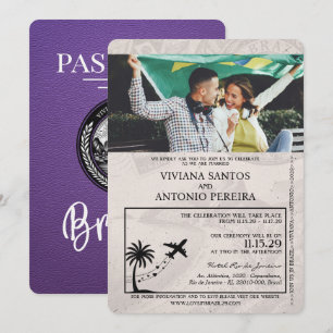 Faire-part de mariage de passeport violet Brésil