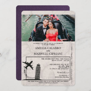 Faire-part de mariage de passeport Violet Italie
