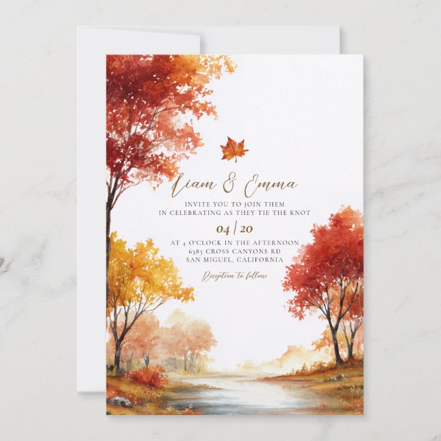 Faire-part de mariage de paysage d'automne rustiqu (Devant)