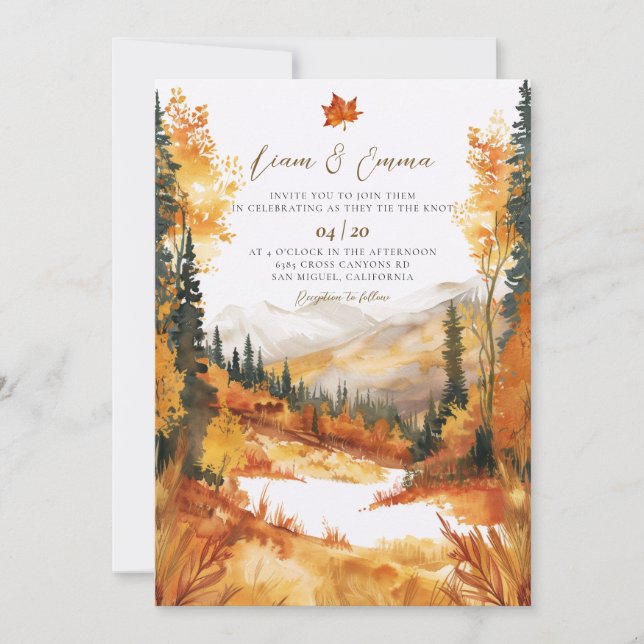Faire-part de mariage de paysage d'automne rustiqu (Devant)