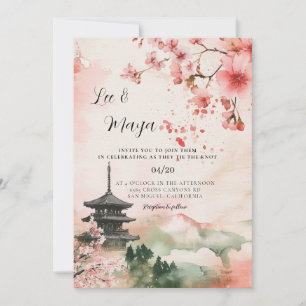 Faire-part de mariage de paysage traditionnel japo