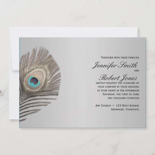 Faire-part de mariage de Peacock de Silver Eleganc (Devant)