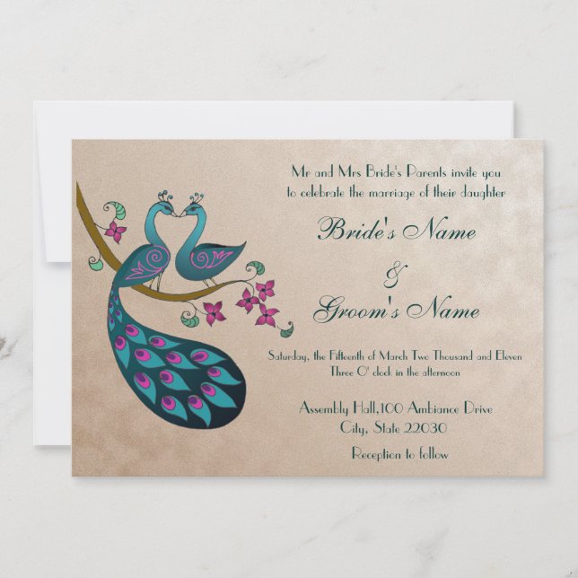 Faire-part de mariage de Peacock, mauve (Devant)