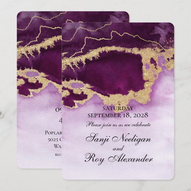 Faire-part de mariage De Peinture Moderne Violet E (Devant / Derrière)