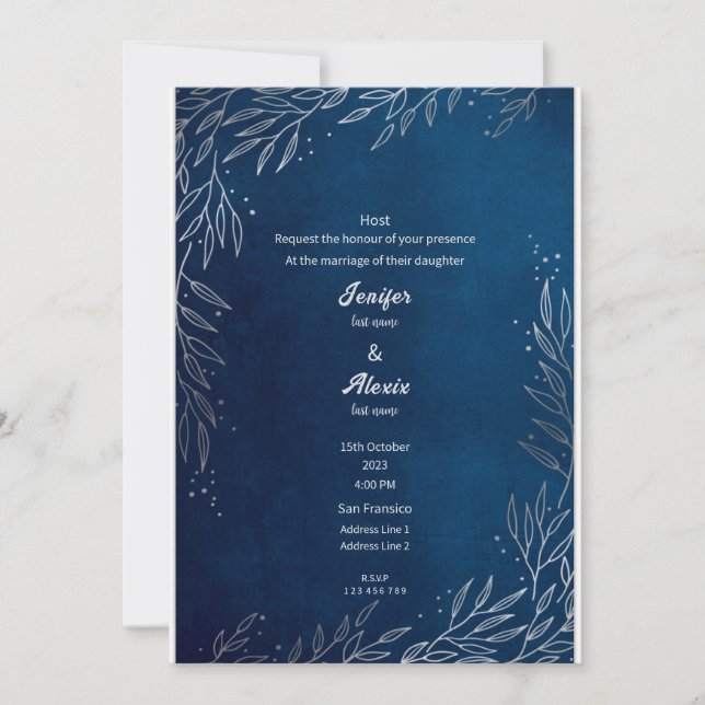 Faire-part de mariage de persil bleu élégant (Devant)