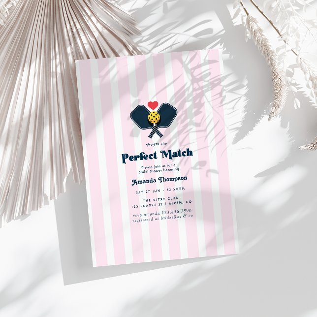Faire-Part de Mariage de Pickleball Parfaitement É (Preppy Perfect Match Pickleball Bridal Shower Invitation)