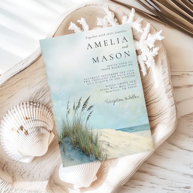 Faire-part de mariage de plage aux herbes marines  (Coastal Dune Sea Grass Beach Wedding Invitation)