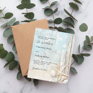 Faire-part de mariage de plage bleu sable