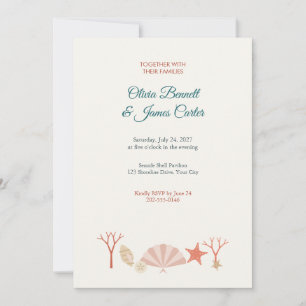 Faire-part de mariage de plage Coquillage et Étoil