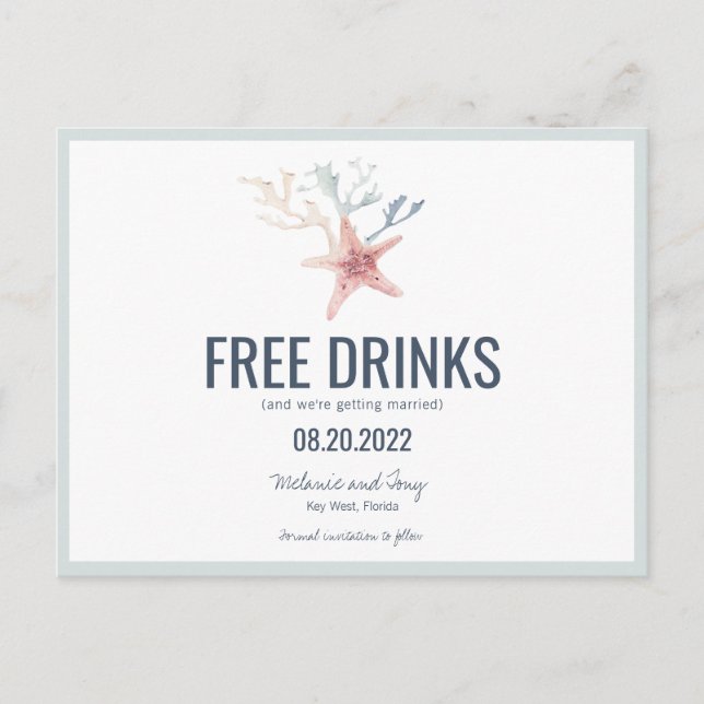 Faire-part de mariage de plage côtière drôle (Devant)