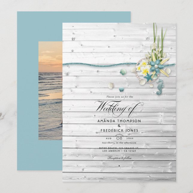 Faire-part de mariage de plage rustique en été ave (Devant / Derrière)