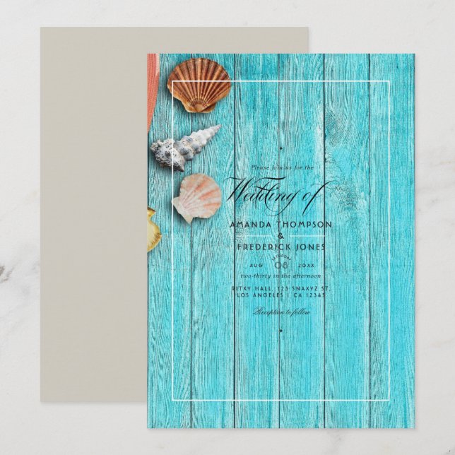 Faire-part de mariage de plage rustique turquoise  (Devant / Derrière)
