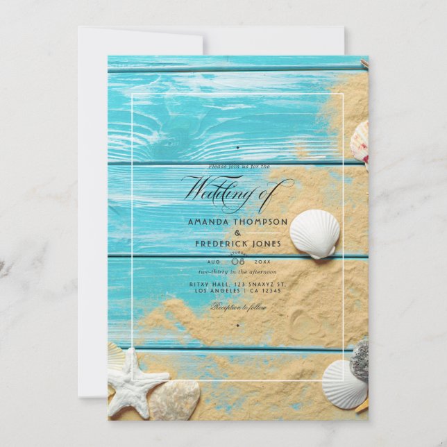 Faire-part de mariage de plage rustique turquoise  (Devant)
