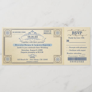 Faire-part de mariage de plage vintage sur billet 