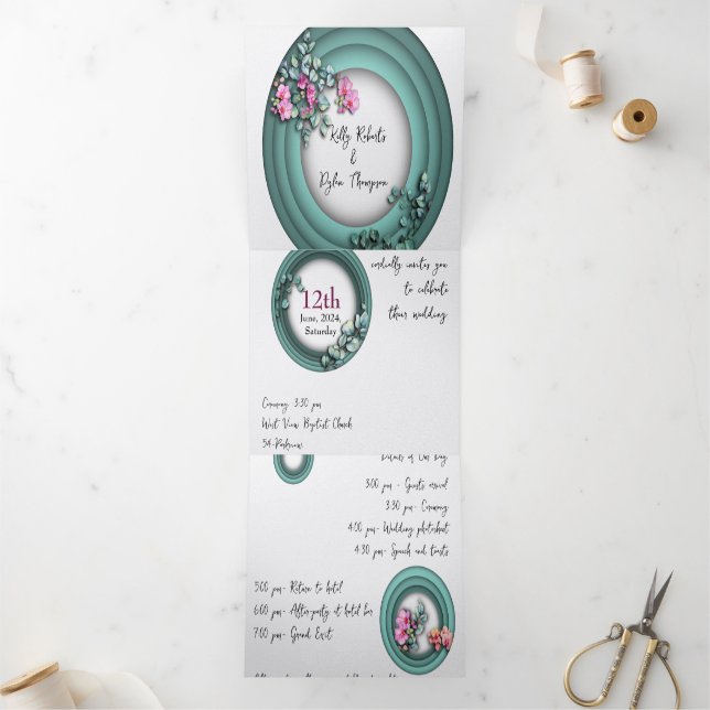 Faire-part de mariage de pliage à trois lettres pe (Intérieur)