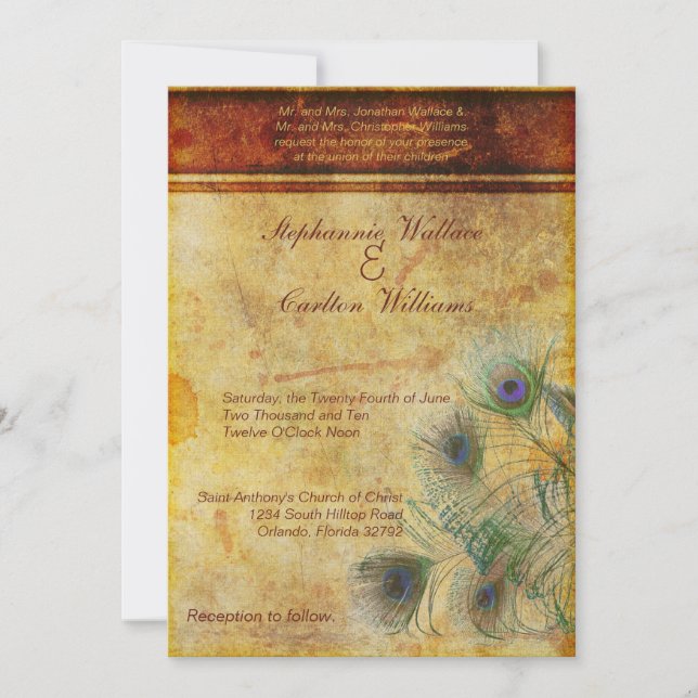 Faire-part de mariage de plumes de paquetage (Devant)
