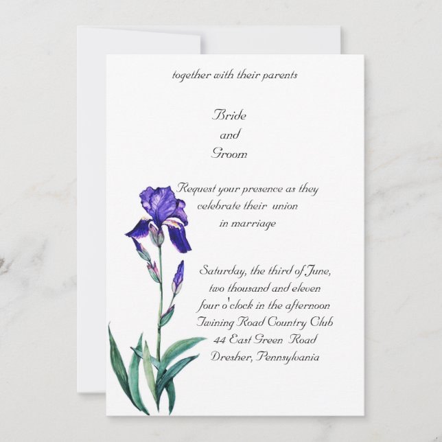 Faire-part de mariage de PMACarlson Elegant Iris (Devant)