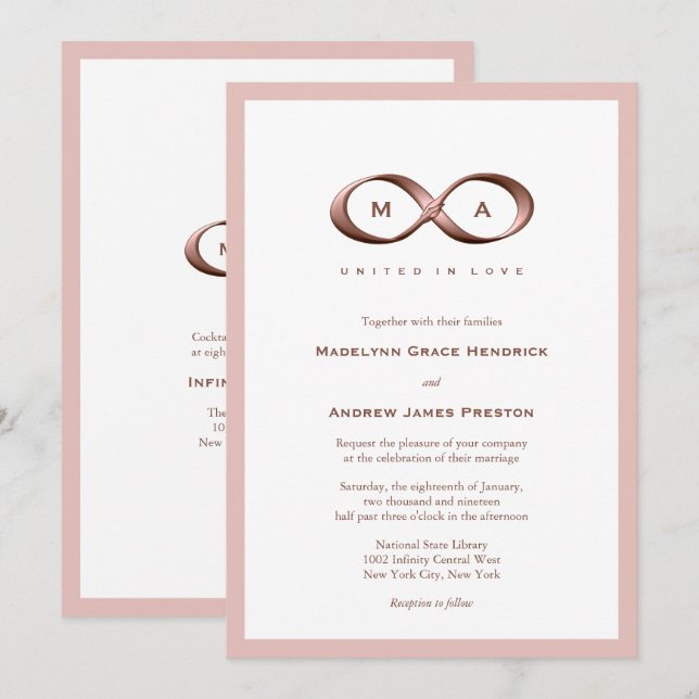 Faire-part de mariage de poignée rose Gold Infinit (Devant / Derrière)
