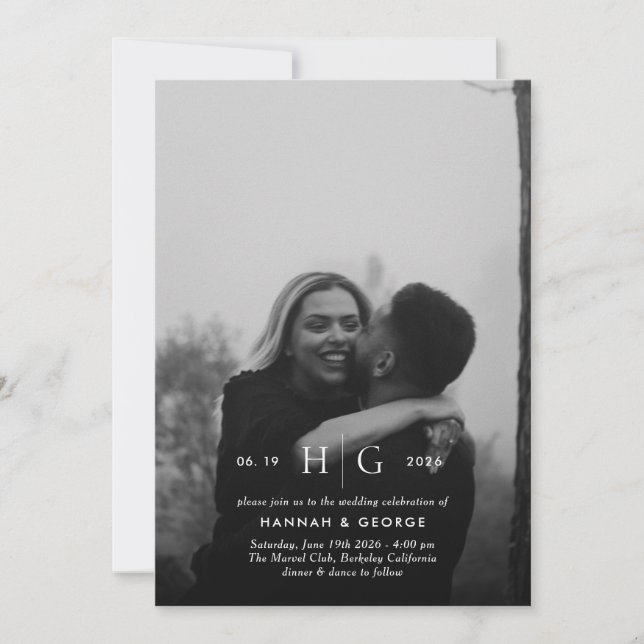 Faire-part de mariage de Portrait Monogramme moder (Devant)