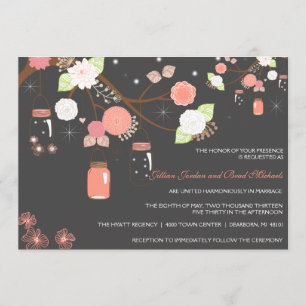 Faire-part de mariage de pot de maçon - corail,
