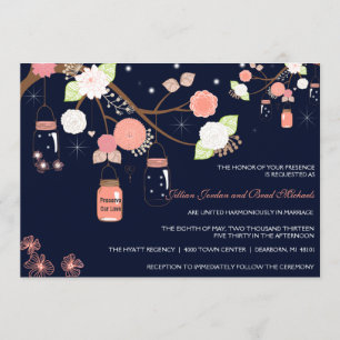 Faire-part de mariage de pot de maçon - corail,