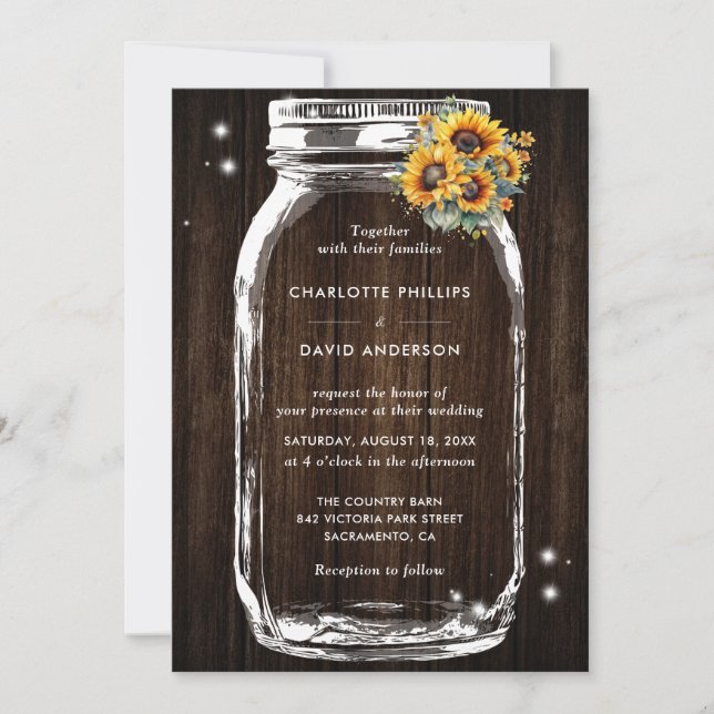 Faire-part de mariage de pot de tournesol en bois  (Devant)