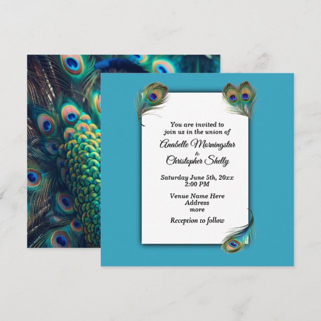 Faire-part de mariage de profil Peacock (Devant / Derrière)
