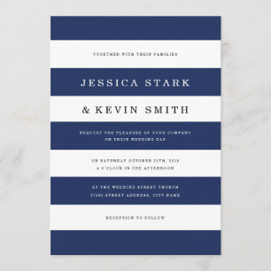 Faire-part de mariage de rayures de la marine chic