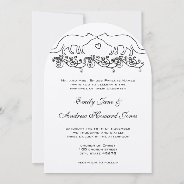 Faire-part de mariage de renards vintages (Devant)