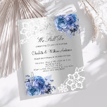 Faire-part de mariage de renouvellement du voeu fl<br><div class="desc">Une invitation au renouvellement de voeux moderne et élégante. Un arrière - plan à l'aspect faux argenté décoré de fleurs bleues,  de roses et de dentelle blanche. Personnalisez et ajoutez vos noms et détails. 1 feuille = 1 invite imprimé bord à bord.</div>