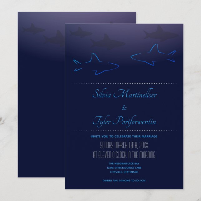 Faire-part de mariage de requin bleu (Devant / Derrière)