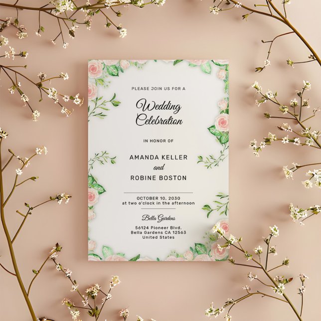 Faire-part de mariage de Rose de jardin rose vif (Créateur téléchargé)