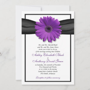 Faire-part de mariage de ruban noir violet Daisy