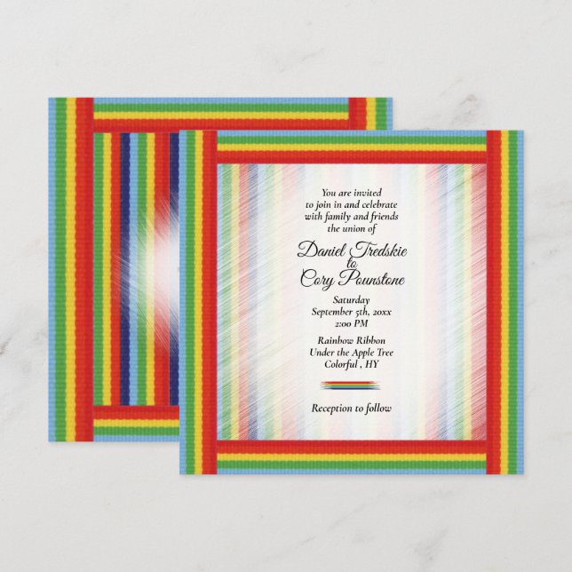 Faire-part de mariage de ruban Rainbow Denim (Devant / Derrière)