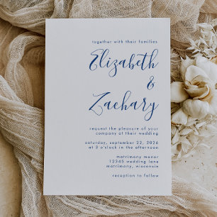 Faire-part de mariage de script bleu Indigo modern