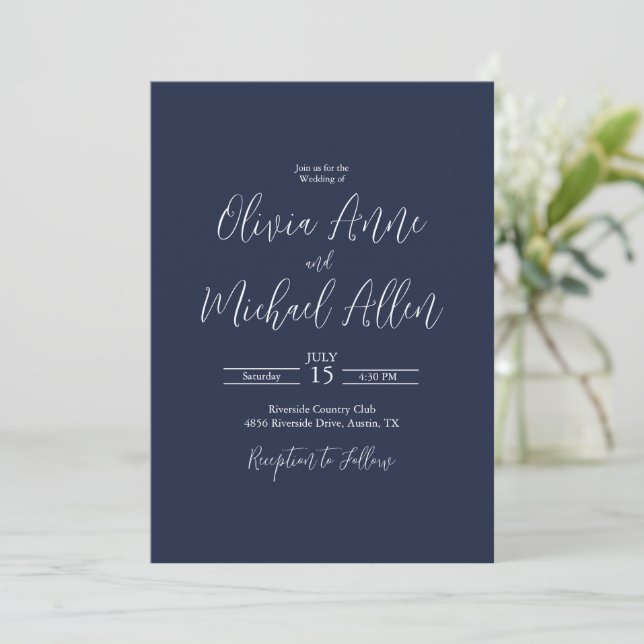 Faire-part de mariage de script Blue Elegant (Debout devant)