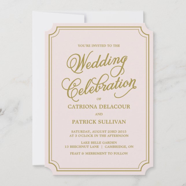 Faire-part de mariage de script blush & Gold Whims (Devant)