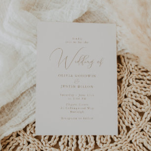 Faire-part de mariage de script Champagne & Or
