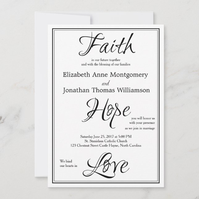 Faire-part de mariage de script d'amour Faith Hope (Devant)
