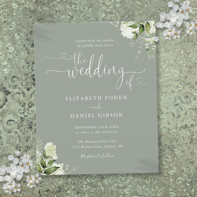 Faire-part de mariage de script de génération budg (Budget Sage Greenery Script Wedding Invitation)