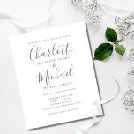 Faire-part de mariage de script de signature du bu<br><div class="desc">Doté de noms de style signature,  cet élégant faire-part de mariage gris et blanc budget peut être personnalisé avec vos informations en lettrage gris chic. Conçu par Thisisnotme©</div>